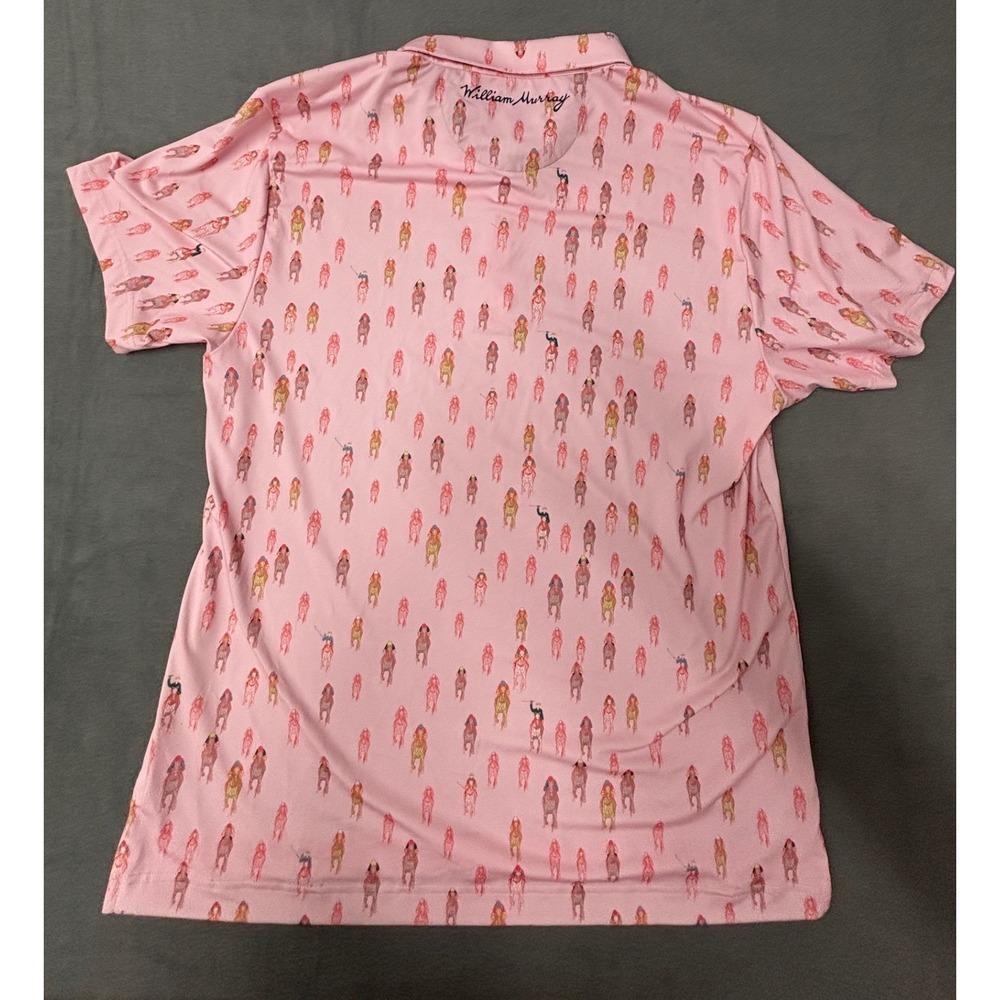 William Murray And They're Off Polo Shirt Pink Horse Racing Golf Men's XL NWT - Picture 13 of 14